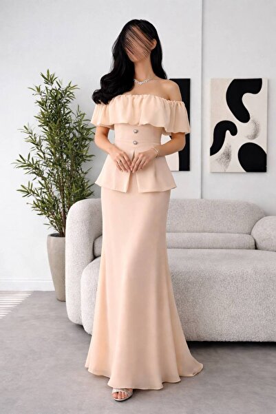 MILANORA Soft apricot peplum dress