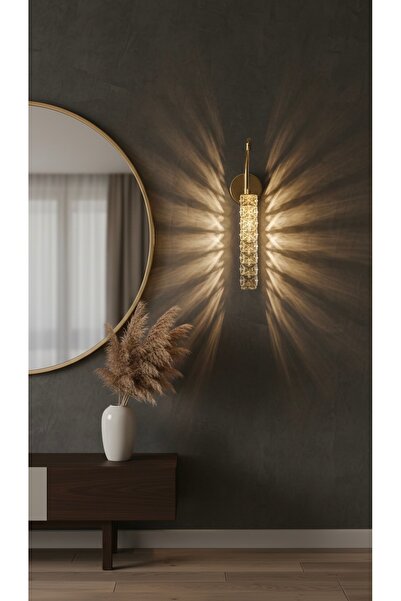 MİRAN HOME Modern Kristal Taşlı Ledli Gold Aplik/ Gold Aplik/ Modern Taşlı Go...