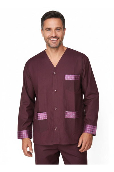 Oppland Men's Pajama Set 100% Cotton Fabric Classic Style Model with Pockets ...