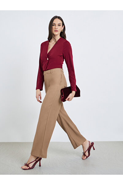 Styli Women Beige Wide Leg Trousers