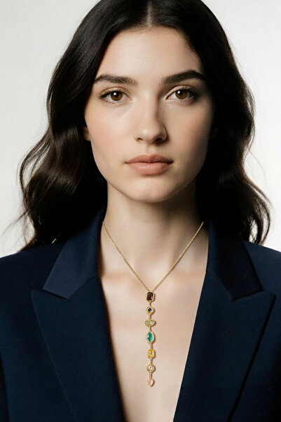 REBORN DESIGN Colorful Zircon Stone Gold Color 7 Element Y Necklace