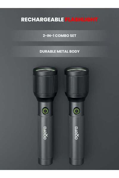 Ogera عبوة من مصباحين يدويين LED قابلين لإعادة الشحن بقوة 30 واط