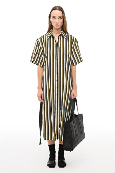 Perspective Multicolored Striped Midi Dress