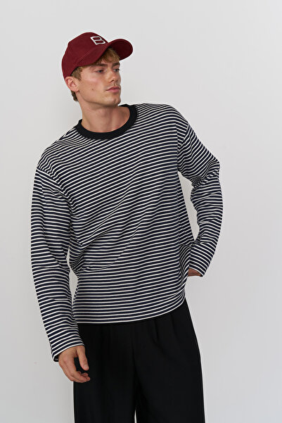 Beyyoglu %100 Cotton Çizgili Bisiklet Yaka Tshirt