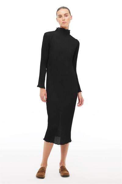 Perspective Black Turtleneck Midi Dress