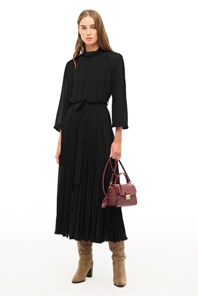 Perspective Black Turtleneck Ankle-Length Dress