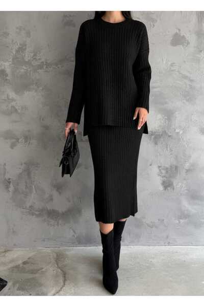 elbisereyonda Ribbed Knitwear Double Set with Skirt
