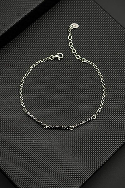 FRNCH 925 Ayar Gümüş italyan Model Siyah Zirkon Taşlı Gümüş Renk Erkek Bilekl...