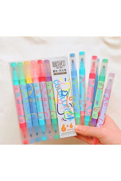 hediye 6 Renk Çift Uçlu Fosforlu Kalem Seti 61-19