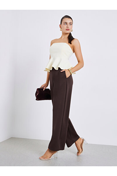 Styli Women Brown Solid Wide Leg Trousers