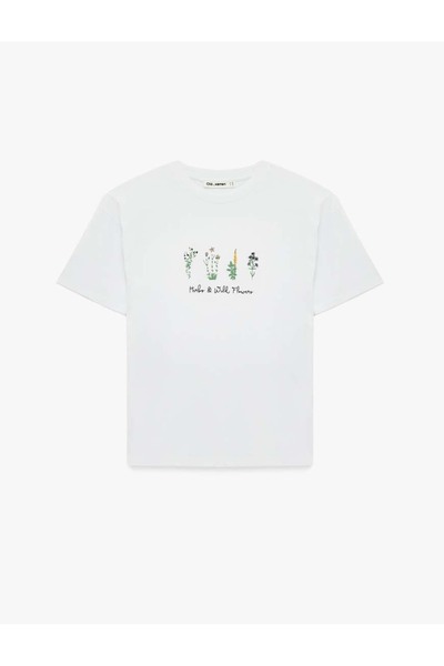 Koton Γυναικείο T-Shirt με στάμπα Crew Neck σε χρώμα Εκρού 6SAL10068IK