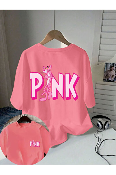 GHZAL Home Collection Pink printed oversize women's/men's unisex white t-shirt