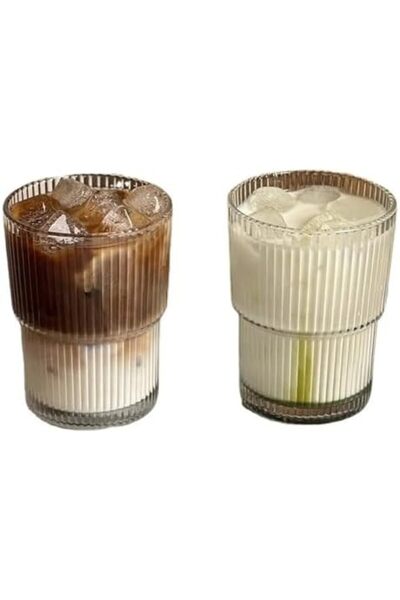 Nacario Nrcrioshop 2 Pieces 280 ml Origami Durable Striped Patterned Glass Cu...