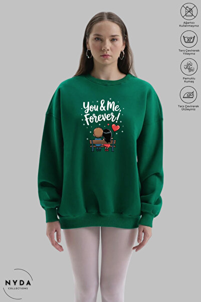 Nyda Collections Unisex Forever Printed Crew Neck Hoodless Oversize 100% Βαμβ...