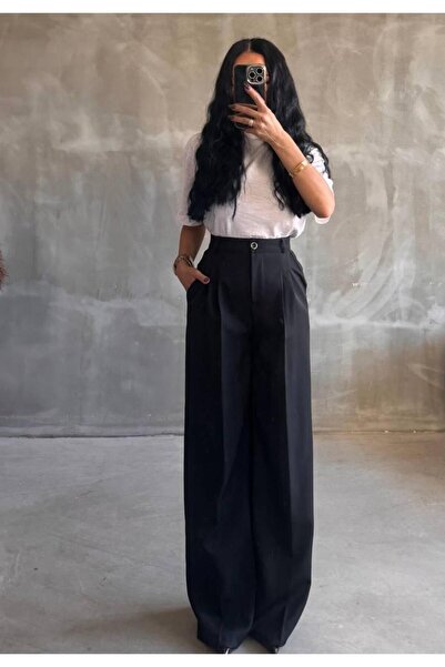 MAESTRO WOMAN Women's Black High Waist Palazzo Pants with Pockets