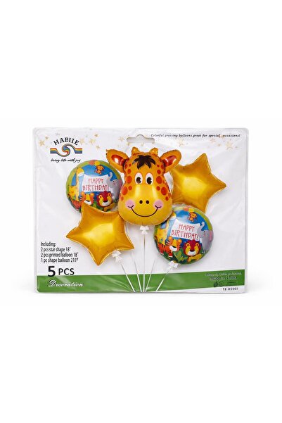 Vivian Fireworks Group Safari Foil Balloon Set - Happy Birthday with Giraffe ...