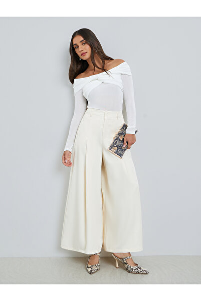 Styli Women White Wide Leg Trousers