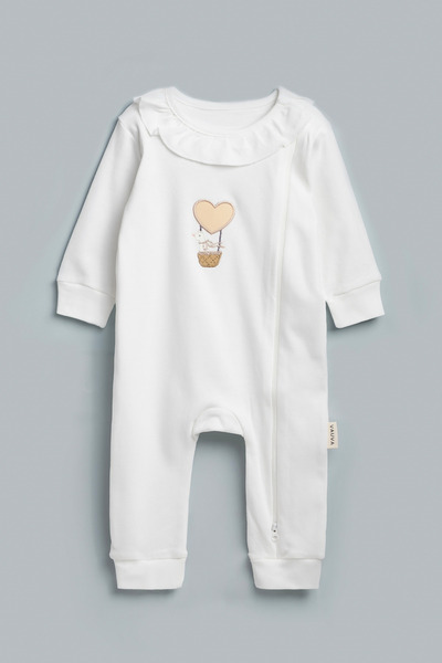 Vauva رومبير للأطفال البنات مطرز بياقة مكشكشة وسحاب على الجانبين