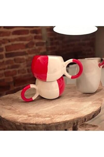 Nacario Nrcrioshop Red and White Model Tea Coffee Gift Set of 2 Handmade Cera...
