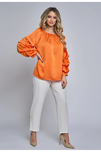 OEM Casual satin blouse, Azalea, with ruffled sleeves