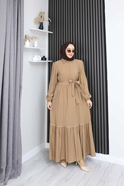 ankanoor Modal Guipure Detailed Buttoned Ruffle Dress Anka268659