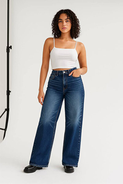 Swana Pantaloni de damă retro din denim - Albastru închis