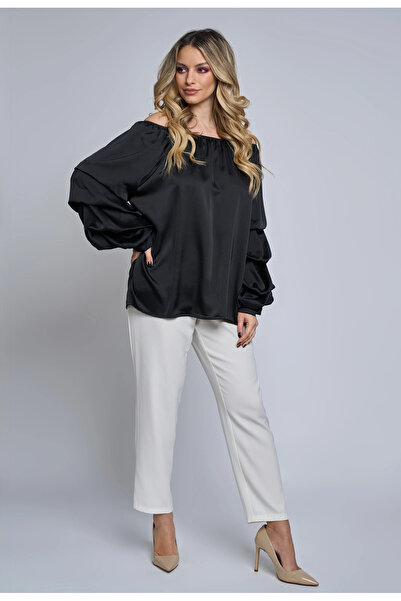 OEM Casual satin blouse, Azalea, with ruffled sleeves