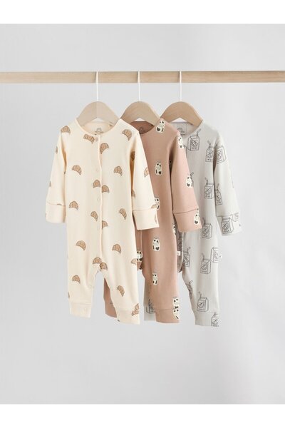 Next Baby Cotton Cream Croissant Pattern 3-Piece Romper Set