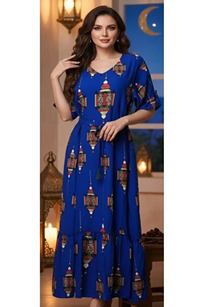 جلابية رمضانية لون ازرق برسومات رمضانية رائعة