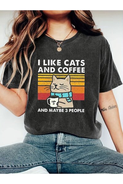 Le Savu Washable I Like Cats Printed Unisex Oversize Vintage T-Shirt
