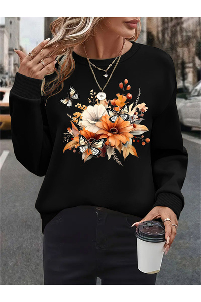 mercoledi Φούτερ με στάμπα πεταλούδας και λουλουδιών, oversized, unisex, για ...