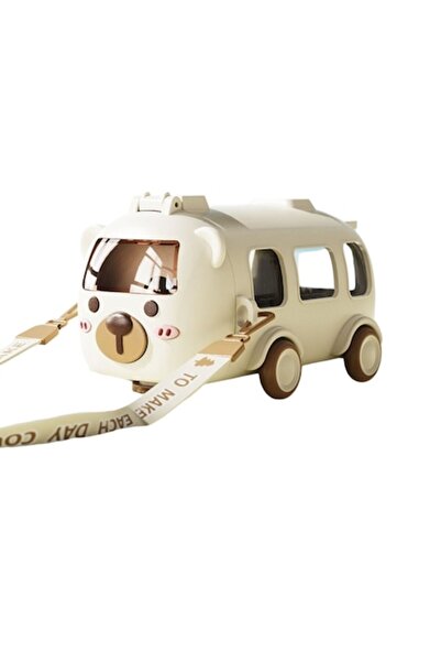 Mixbo water bottle, Bus with Teddy design, plastic, white,500 ml