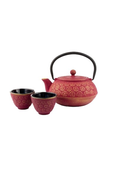 Bredemeijer Set ceainic cu 2 căni, Bredemeijer, fontă, 0,6 l, roșu/negru