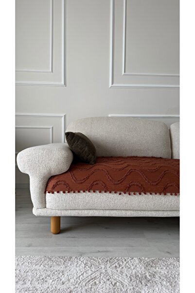 Hisar Home Bohem Dalgalı Ponponlu Püsküllü Koltuk & Çekyat Kanepe Örtüsü – Da...