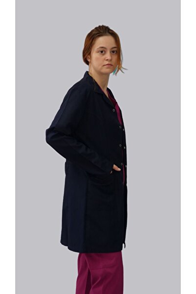 safaforma Women's Classic Collar Navy Blue Color Long Sleeve Work Apron for Work