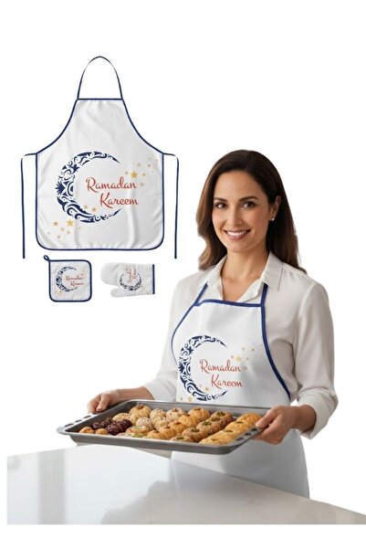 Premium Ramadan Kareem Apron Set with Oven Mitt Pot Holder Islamic Kitchen Set