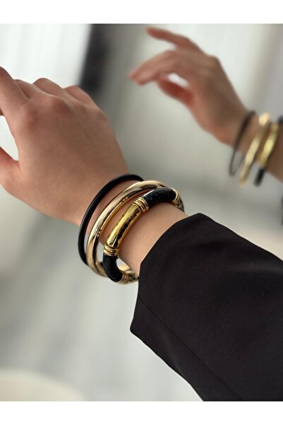 olvera shine 3-Piece Vintage Bracelet Set/ Gold-Black/20 cm
