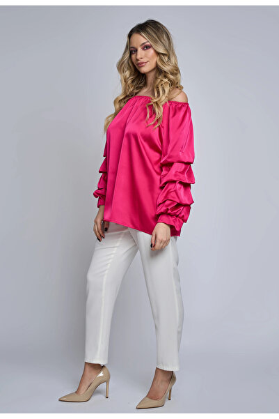 OEM Casual satin blouse, Azalea, with ruffled sleeves