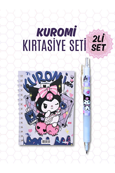 Ceylan Kırtasiye 2li Kuromi Not Defteri ve 0.7 mm Uçlu Versatil Kalem Seti, K...