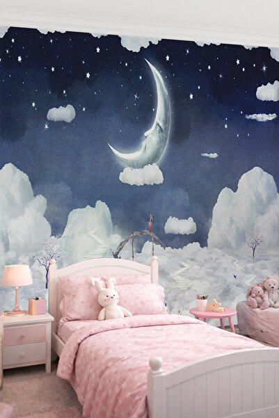 dreamwall Gece Gökyüzünde Salıncakta Sallanan Çocuk Tek Parça Tekstil Duvar K...