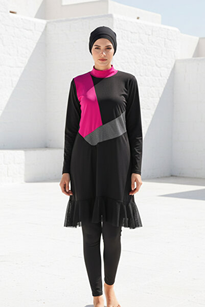 Marina Costum de baie complet acoperit cu hijab negru M2106