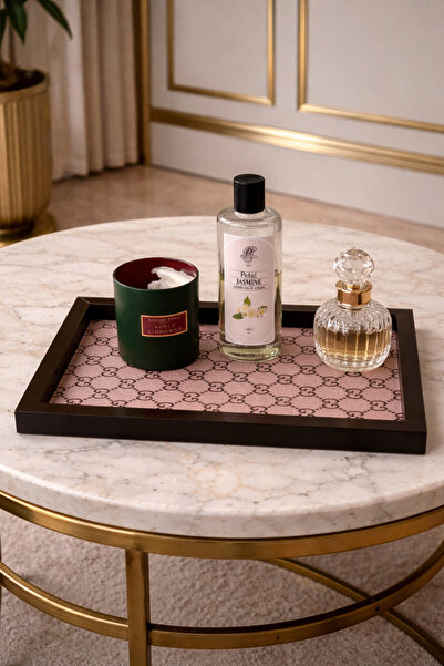 DEKORMED Brown Brand Patterned Wooden Presentation Tray/ Organizer/ Presentat...