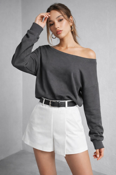 Rich Women's Anthracite Off-Shoulder Modal Blouse