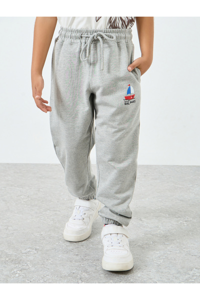 Styli Kids Grey Cotton Joggers with Print