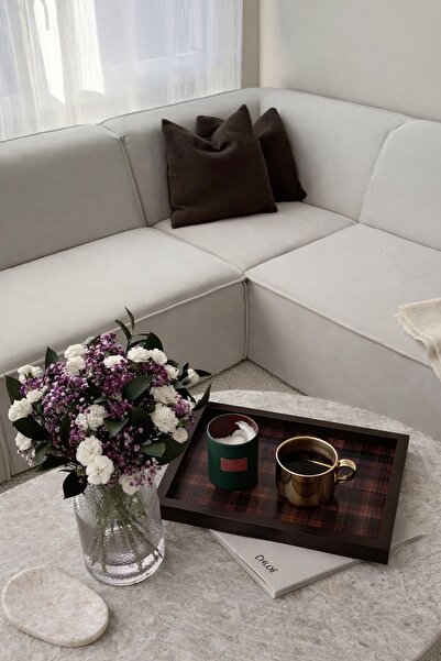 DEKORMED Dark Brown Plaid Patterned Presentation Tray/Tray/Organizer