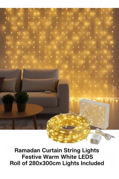Premium Ramadan Curtain String Lights Warm White LED Decorative Home Festive ...