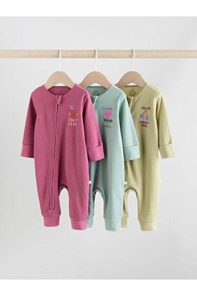 Next Baby طقم بذلة قطنية من 3 قطع بنمط الفاكهة باللونين الوردي والأخضر