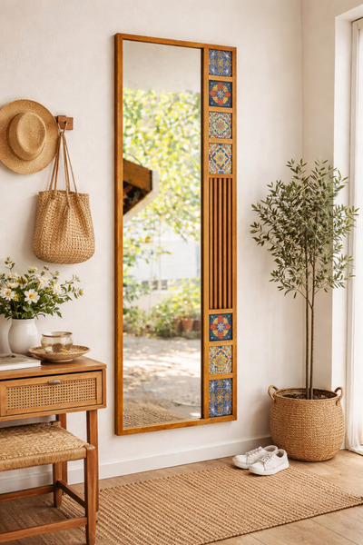 kids town Ahşap Çerçeveli Mozaik Taş (mermer) Ayna Seramik Desenli Konsol Dre...