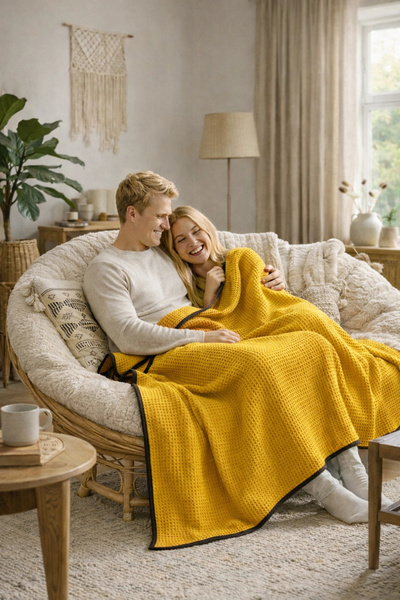 NDC HOME Waffle Woven Multi-Purpose Pique Tv Shawl / Blanket - Yellow
