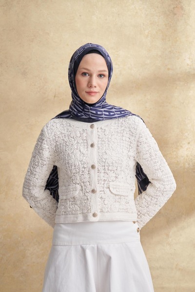 ARMANDA ВНОСЕН ШАЛ С ВОАЛЕН МОТИВ - ТЪМНО СИН - ЛИЛАВ